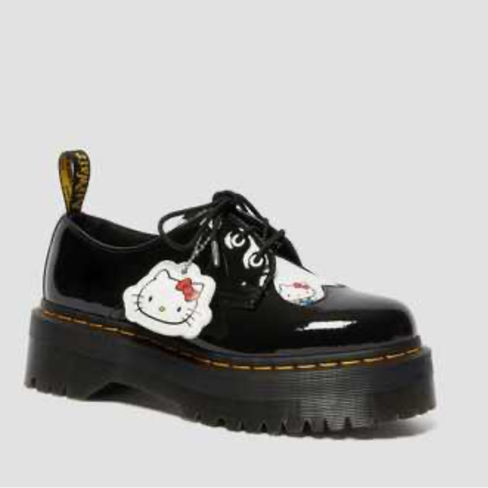 NEW DR MARTENS HELLO KITTY 1461 QUAD PLATFORM Patent Oxford boots Size 7.5 - Picture 1 of 12